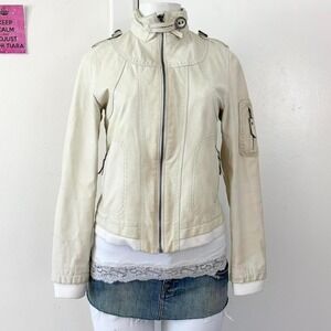 kircilar cream genuine leather biker jacket zip up size s